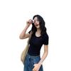 U-neck Slim-fitting Short-sleeved T-shirt Women's Summer New Korean Waist-pinched Thin Bottoming Shirt Spice Girl Atmosphere Top
