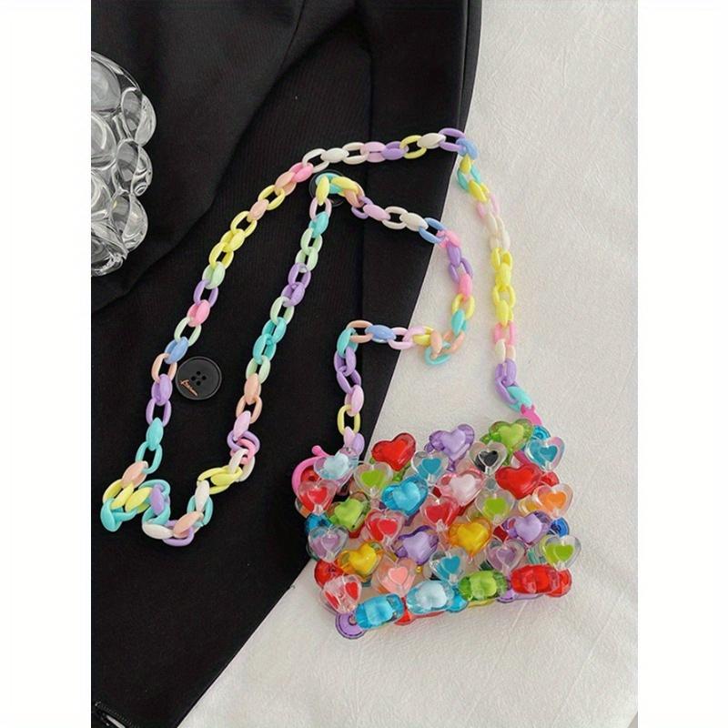 

Mini Heart-Shaped Bead Square Bag With Color Matching Fashion, 1 Fashionable Colorful Heart-Shaped Bead Square Bag, DIY Hand Woven Bead разноцветный