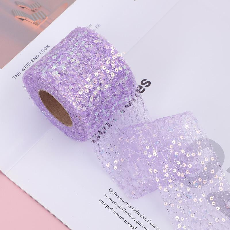 10Yards 6CM Sequin Chiffon Ribbon with Silver Gold Wire for DIY Hair Bow Clothing Sewing Supply Craft Accessories Tulle Ribbon