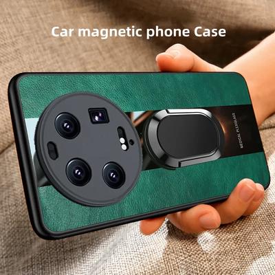 Luxe Plexiglas Lederen Telefoonhoesje Voor Xiaomi Mi 15 Ultra 15 Pro Magnetische Ringhouder Schokbestendige Cover Voor MI 15Ultra 15 Pro