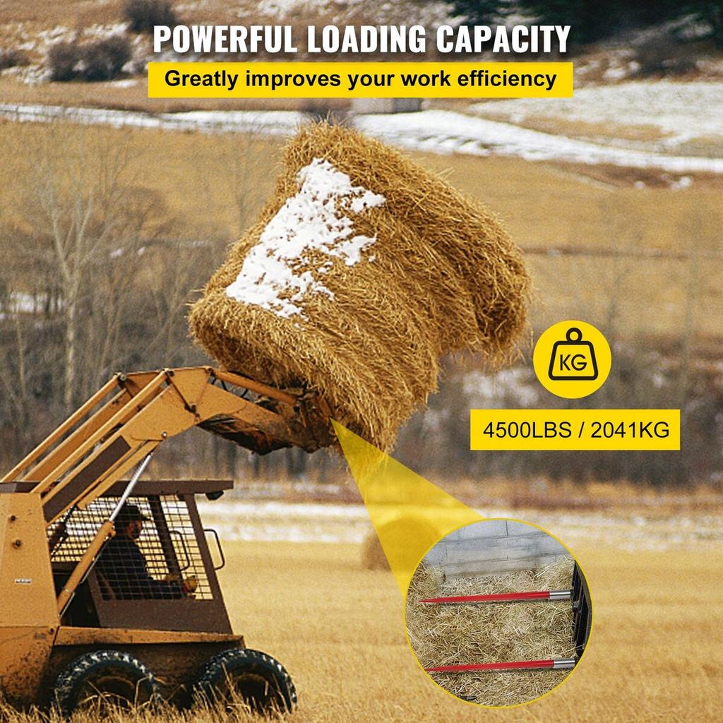 Hay Spear 49" Bale Spear 4500 lbs Capacity, Bale Spike Quick Attach Square Hay Bale Spears 1 3/4" wide, Red Coated Bale Forks, Bale Hay Spike with Hex