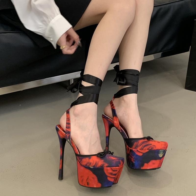Spring and summer new ballet 14CM super high heels waterproof table bag head empty stiletto strap sandals