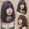 Paruka Bob Lucu Rambut Warna Merah Anggur Lurus Pendek Sintetis Elemen untuk Pesta Paruka Wanita Putih/Hitam atau Pakaian Sehari-hari