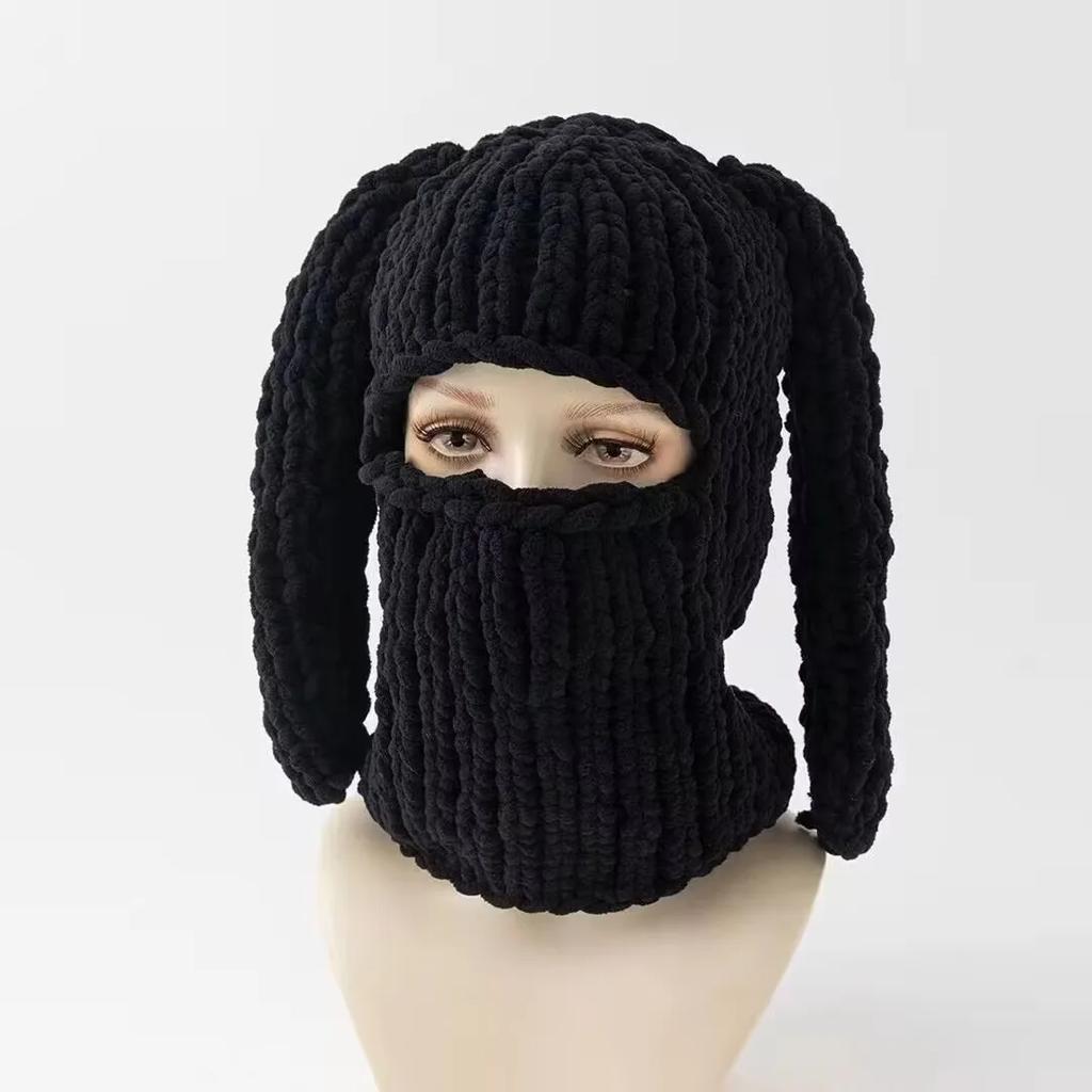 Long Bunny Ears Hat Winter Hand Made Knitted Funny Beanie Cap Thicken Warm Full Face Ski Mask Cover Balaclava For Party
