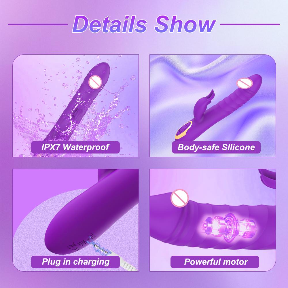 2 In1 G Spot Rabbit Vibrator Telescopic Dildo Powerful Vibrating Nipple Clitoris Stimulator Massager Adult For Women Sex Toys