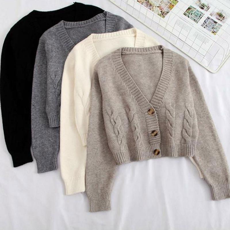 Women's Early Autumn Slimming Cable Knit Cardigan - Short, Single-Breasted, High-Waisted Sweater
