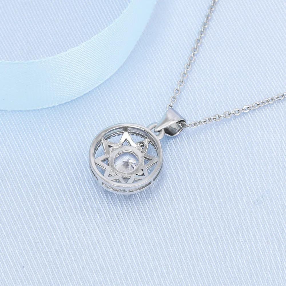 925 Sterling Silver Octagonal Round Pendant Sparkling Zircon Women's Necklace Birthday Party Gift Jewelry Accessories