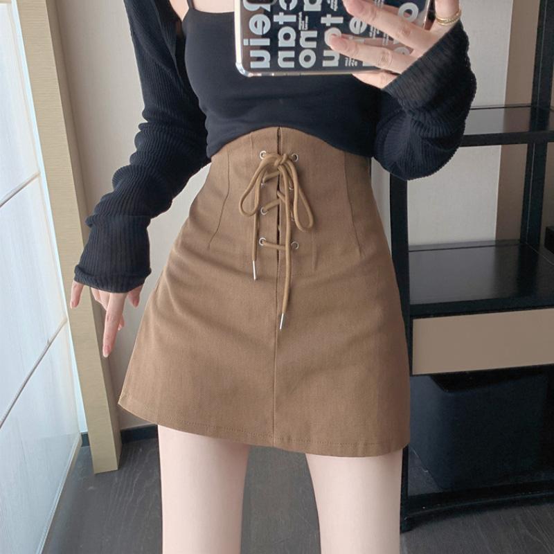 Women's Drawstring Bodycon Skirts Summer High Waist Slim Fit Vintage Black Bottoms Streetwear Y2K Clothing
