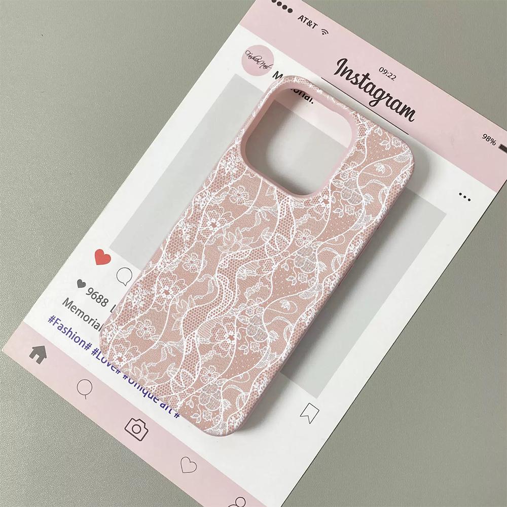 Pink White Lace Floral Phone Case For Samsung A06 A07 A15 A16 A34 A35 A53 A54 S23 S25 Ultra Soft Anti-Scratch Protective Cover
