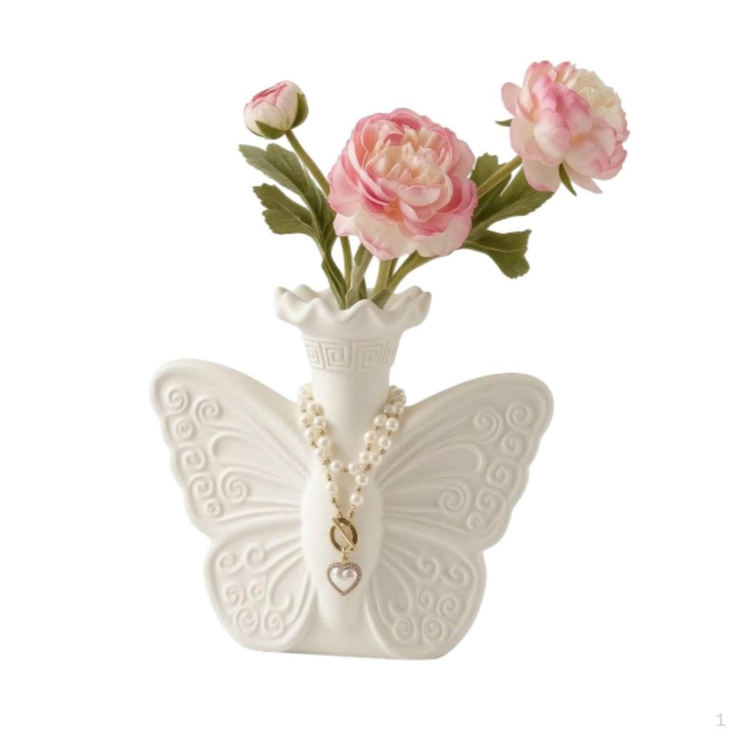 Butterfly Vase Unique with Pearl Necklace Sculptural Flower Holder for Decorators, Florists,