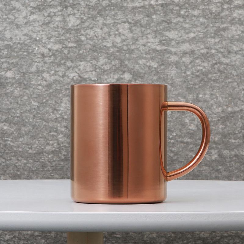 Copper-Plated 304 Stainless Steel Double-Layer Coffee Mug with Laser Logo, 400ml