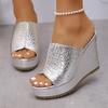 Fashion Plus Size Gold Silver Wedges Sandals Women Fashion Patent Leather Chunky Platform Slippers Summer Thick Sole Non Slip Sandals