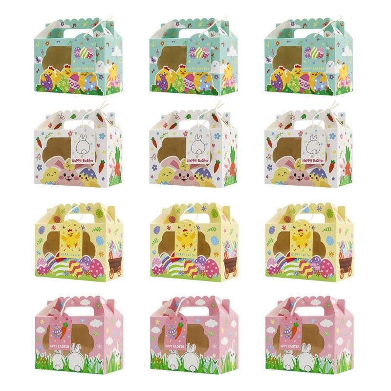 

12Pcs Easter Themed Gift Packaging Boxes with Handles and Clear Window Candy Chocolate Holder Case for Holiday Supplies 1