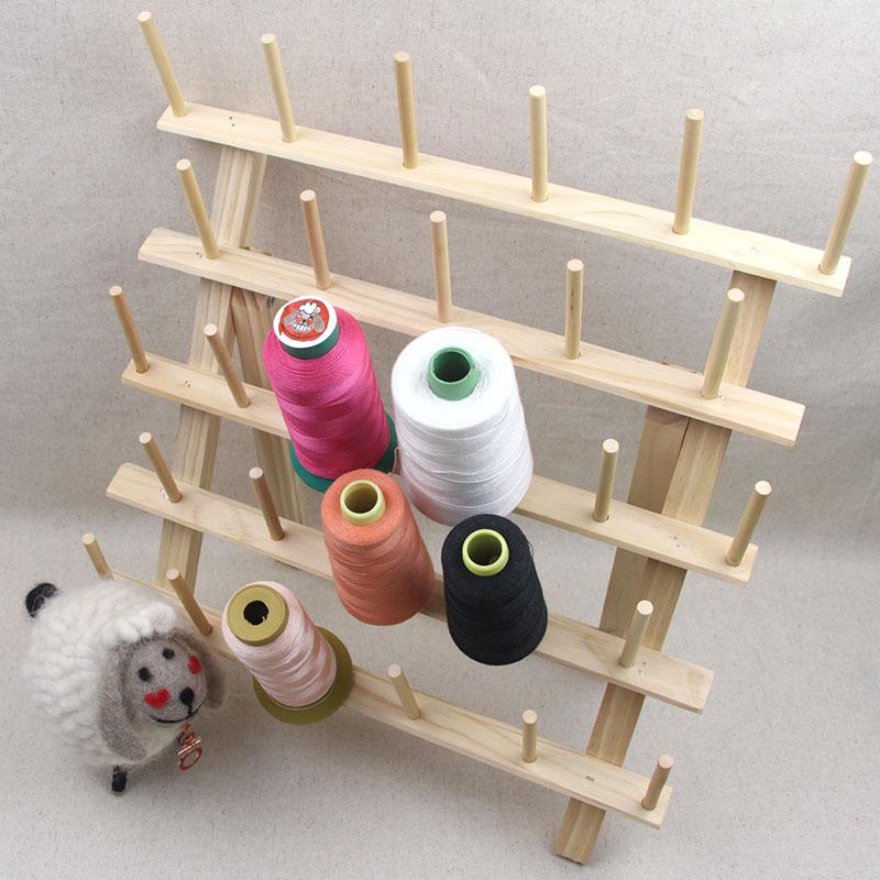 Solid Wood Folding Sewing Thread Rack - Large Spool Holder, Wall-Mounted or Desktop, Available in 4 Styles