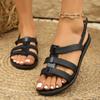 Fashion Round Toe Open Toe Roman Shoes Women's Summer New Retro Round Toe Cutout Metal Buckle Soft Sole Flat Sandals