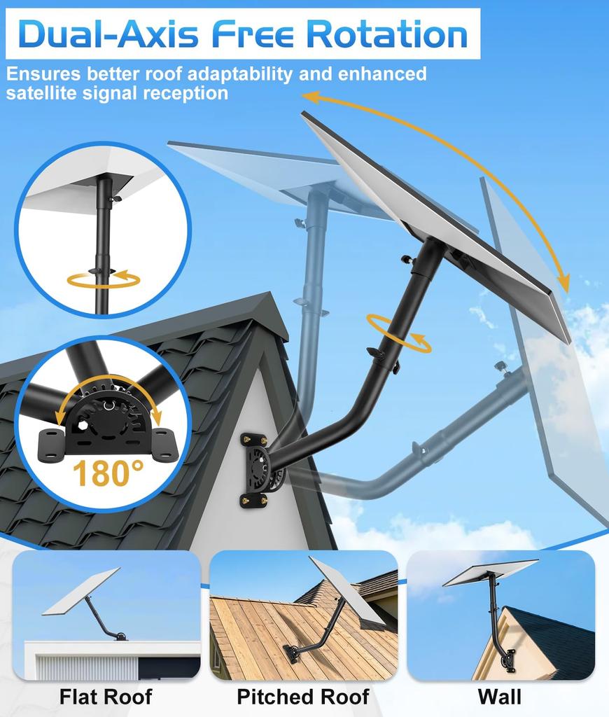PAHTTO Starlink Gen 3 Mount 28.3-inch Adapter 2-in-1 Router Satellite Dish Wall Roof Evas Mount Kit All-metal 360-degree Rotatable Pole