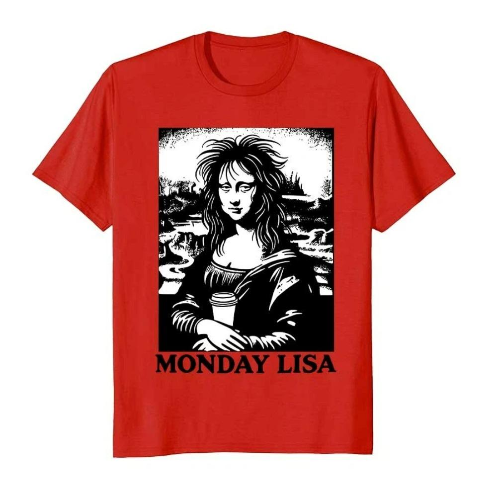 Summer Funny Tired Messy Hair Monday Lisa Print Men's T-Shirts Fashion Street Short-Sleeve Outdoor Casual Tops for Men's and Women's Tees Top