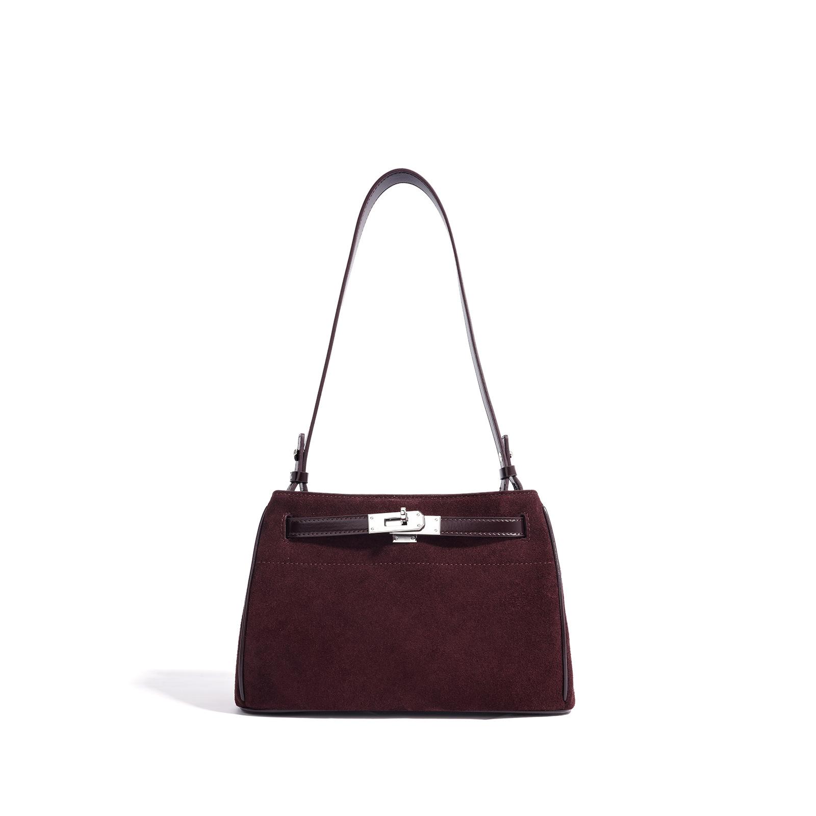 

New High-end Matte Cowhide Lock Armpit Bag Commuter Leather Portable Messenger Bag Women s Bag бордовий