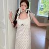 New pajamas women's ice silk thin summer with chest pad polka dot pattern pure desire style silk loungewear long dress