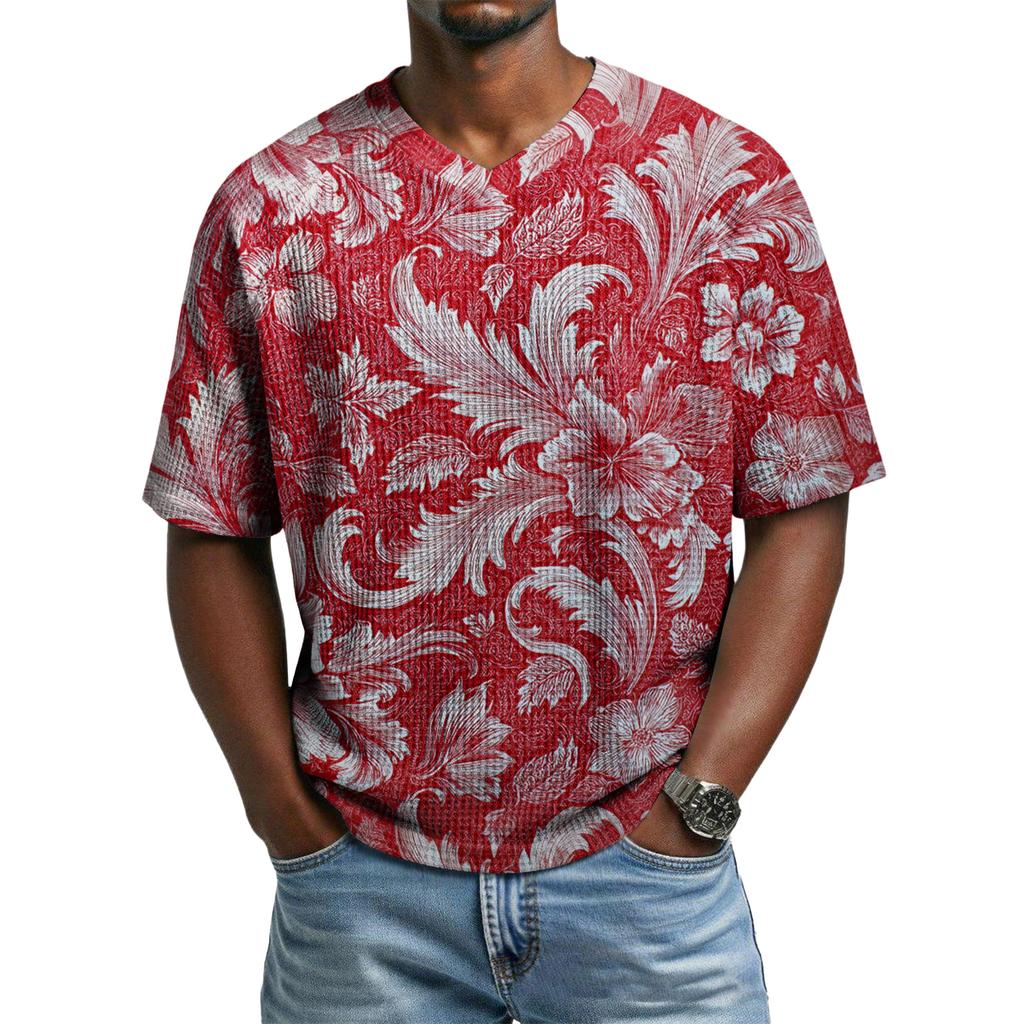 Men's Casual V-Neck Raglan Short-Sleeve Top