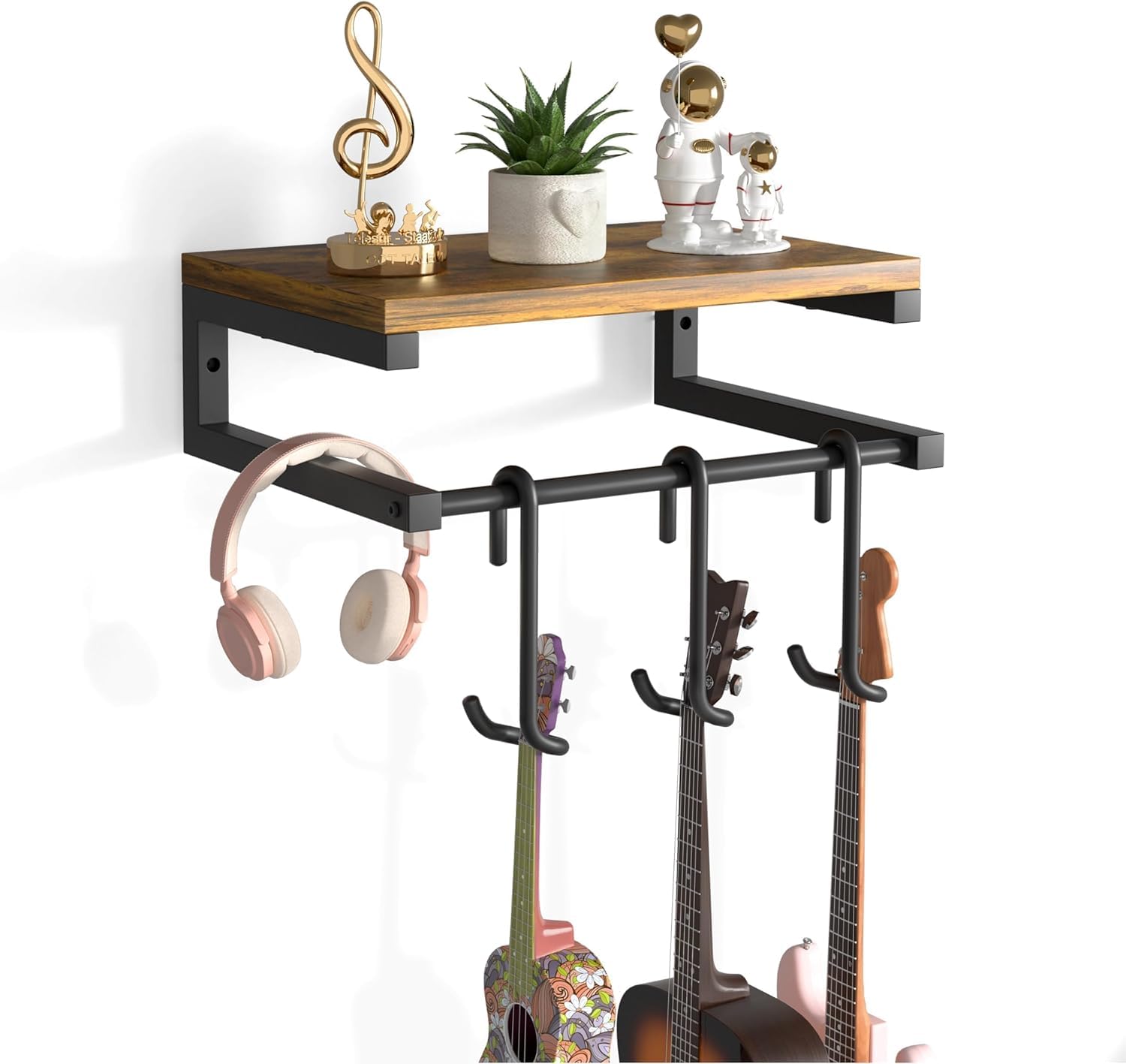 

VINAEMO Guitar Wall Holds 3 Features a Rustic 3 Removable Guitar Universal Guitar Fits and Ukulele Hanger, Mount, Guitars, Shelf, Hooks, Stable,