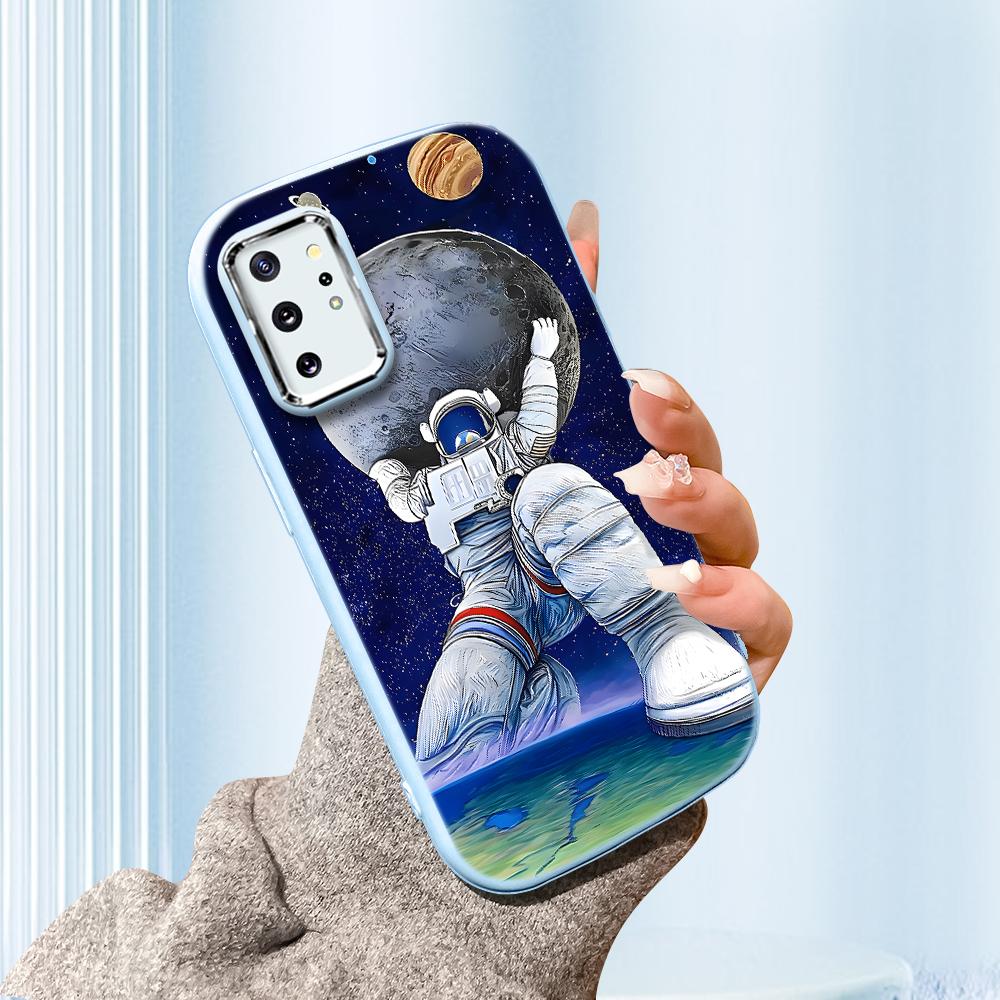 

Сплошной цвет с серебряным краем линзы, жирный корпус, Мягкий ТПУ, жидкий силиконовый чехол, противоударный чехол для телефона для Xiaomi Redmi Samsung Samsung A52 синий