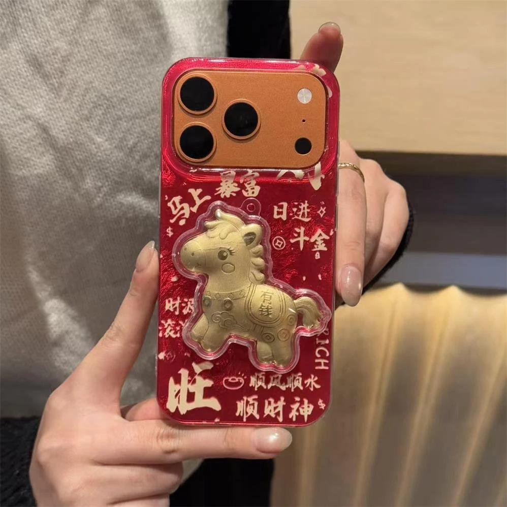 Get rich three-dimensional gold, get rich soon, apply to Apple 17Promax mobile phone case IP16 glacier pattern 15 festive 14 IPhone17ProMax