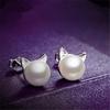 Elegant European and American 925 Silver Pearl Cat Earrings