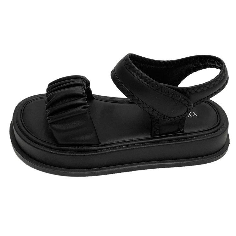 

French evening breeze with skirt sandals female 2024 new summer thick-soled versatile beautiful fairy style flat-soled outer wear 35 чёрный