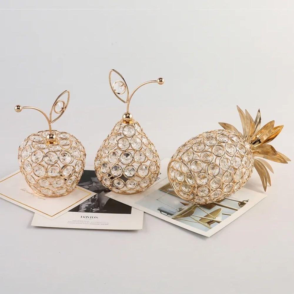 Artificial Gold Crystal Pear Ornament Rhinestone Crystal Pear Ornament Christmas Decor