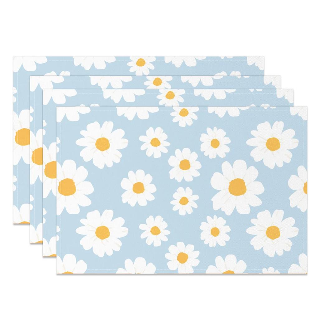Bohemian Floral Placemats Delicate Daisy Rose Design Elegant Aesthetic Washable Table Mats for Dining Kitchen Tea Party Decor