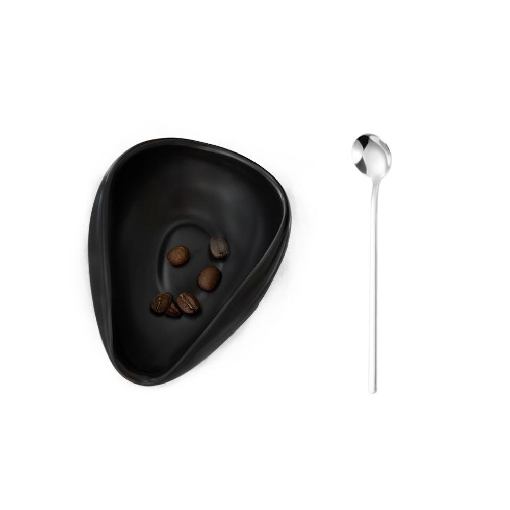 Ceramic Coffee Bean Tray & Stainless Steel Spoon Set: Collector, Display, Measuring & Weighing Use.