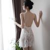 Love Ruru V-Ausschnitt Spitzen-Nachthemd mit Wimpern - Sexy, rückenfrei, transparent, Straps-Dessous in Übergröße
