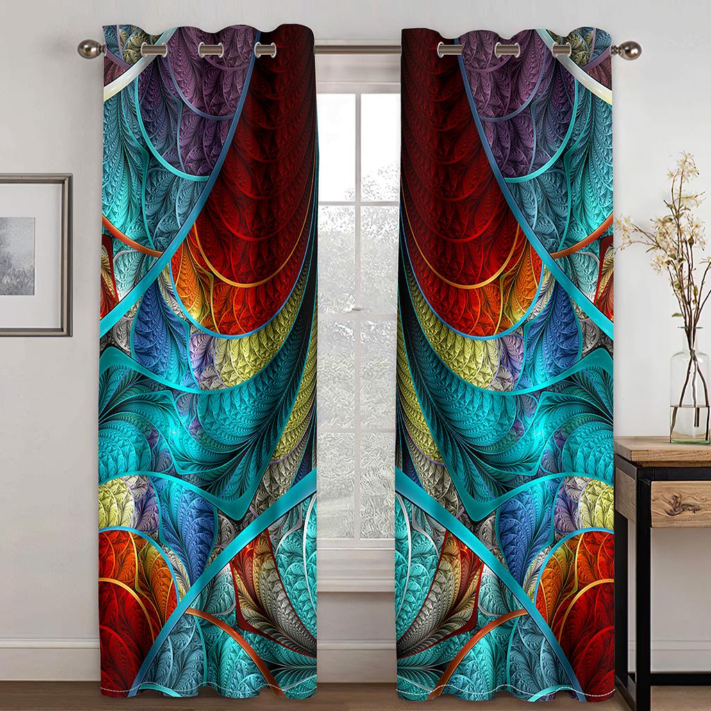 Visual Impact Dazzle Pattern Digital Printed Curtain Living Room Bedroom 90g Polyester Low Shading Curtain Fabric Two Panels