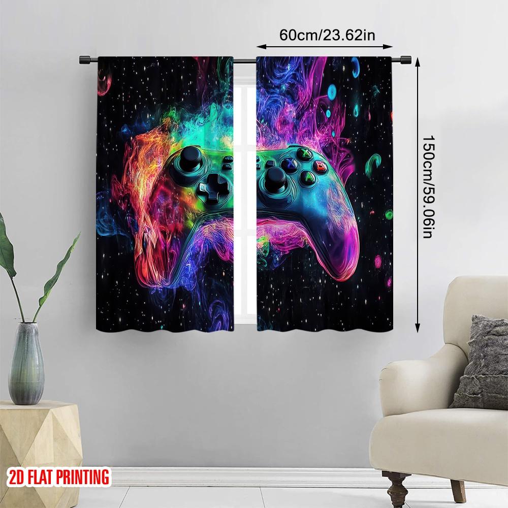 2D flat printing 2Pcs Curtain Gaming Room Curtains Gamer Game Windows Drapes Colorful Galaxy Nebula Window Suitable For Living