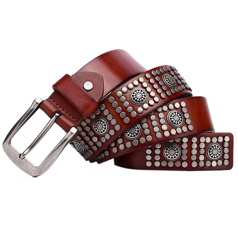 3.8CM Rivet Punk Men Pin Buckle Belt High Quality Genuine Leather Personality Belt Luxury Gift for Men Hip Hop Male Strap