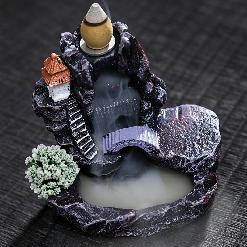 1Pcs Home Decor Backflow Incense Burner Mountain River Waterfall Aroma Smoke Zen Censer Holder Fun Gift