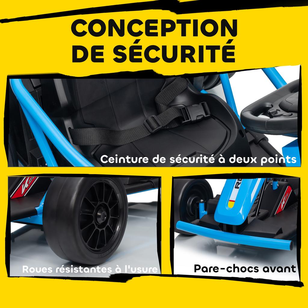 Electric Go-Kart for Children, 2 x 24V Motors, Drift Mode, 13 km/h, 119 x 77 x 54 cm, Blue