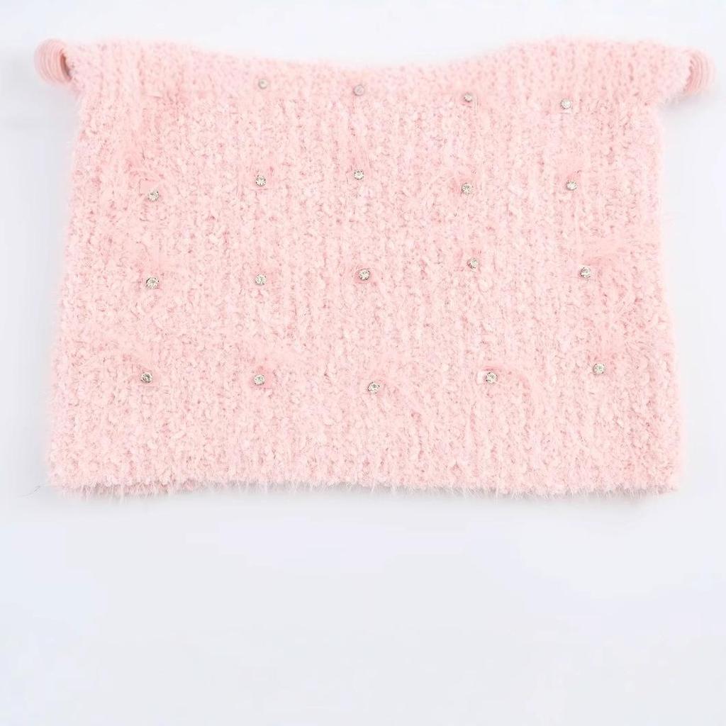 2024 Winter Women's Rhinestone V-Neck Fuzzy Knit Pullover Sweater