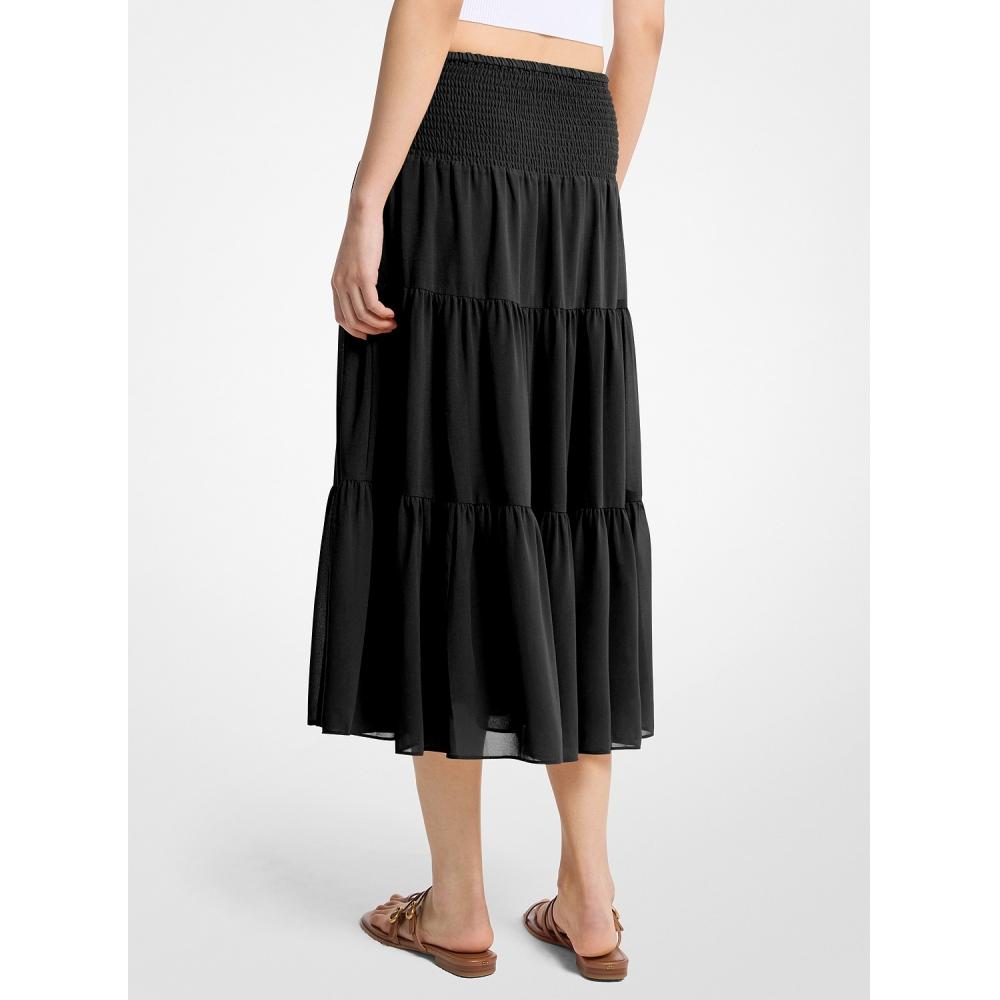 Michael Kors Smock Georgette Tiered Skirt Jt670mt7r31 Black