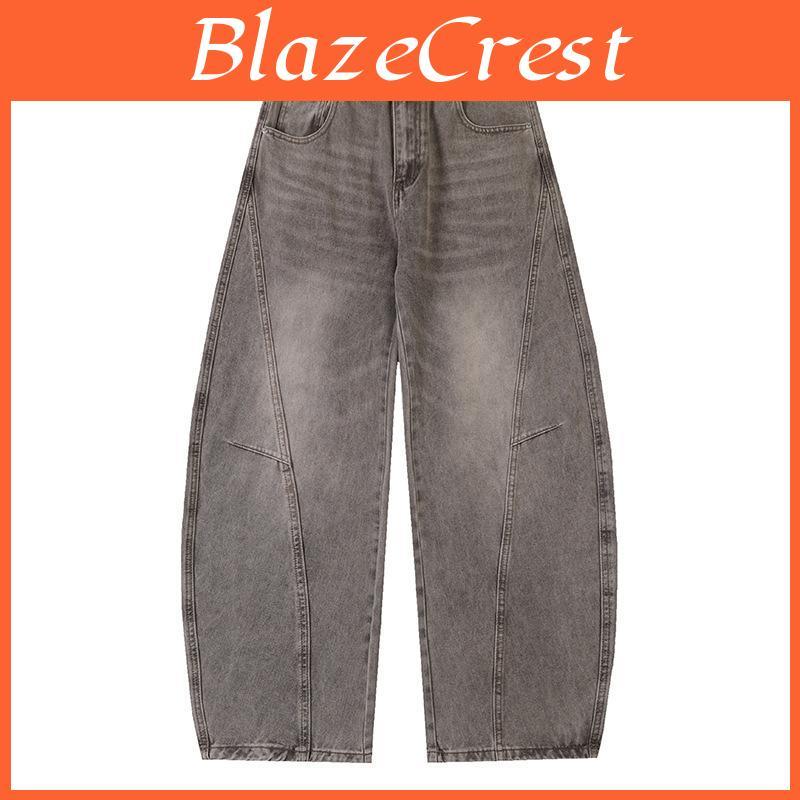 Cat Whisker Washed American Retro Scimitar Jeans Mens Loose Draped High Street Wide Legs