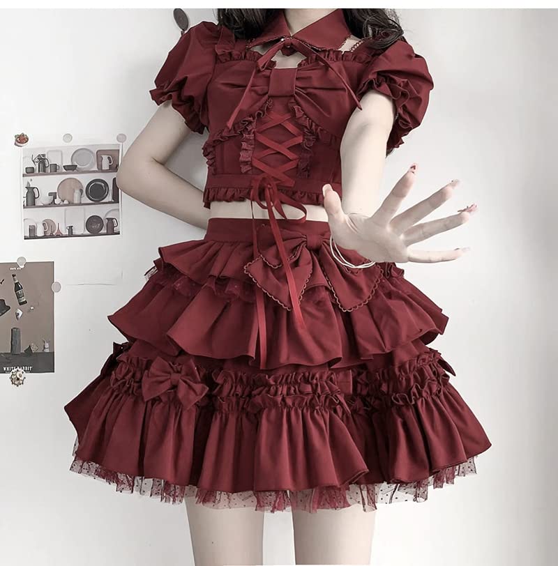 Lolita Gothic Lolita Top and Waitress Cosplay Frilled Lolita Costume Amusement Short Sleeve [Shoki Manufacturing] Dress, Skirt, Outfit, Set, Innocent,