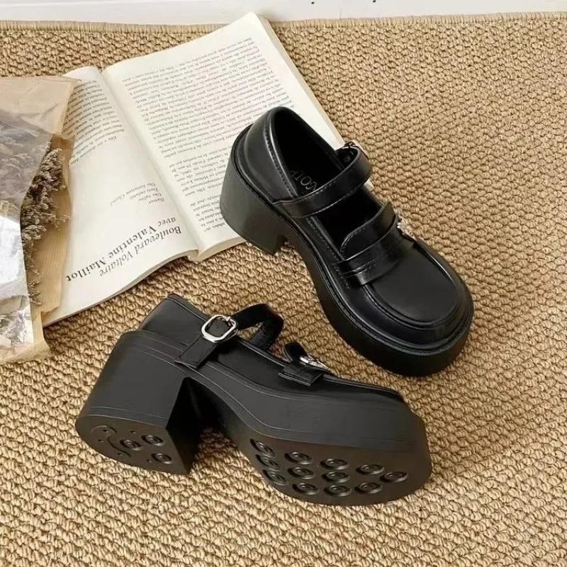 fashion 2024 New Women's Shoes Loafers Women's High Heels Platform Office Pumps Women Heart-Shaped Buckle Strap Square Heel Shoes Female