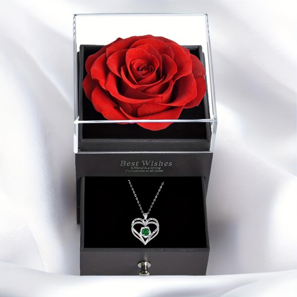 Elegant Heart-Shaped Inlaid Necklace With Luxury Red Rose Gift Box Christmas Valentine's Day Romance Gift For Girlfriend Wife