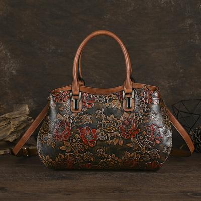 Sac à main rétro en relief pour femme, sac à bandoulière et à bandoulière polyvalent en cuir de vache peint à la main