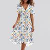 Women's Fashion Casual V Neck Short Sleeve Ruffled Vintage Printed Dresses