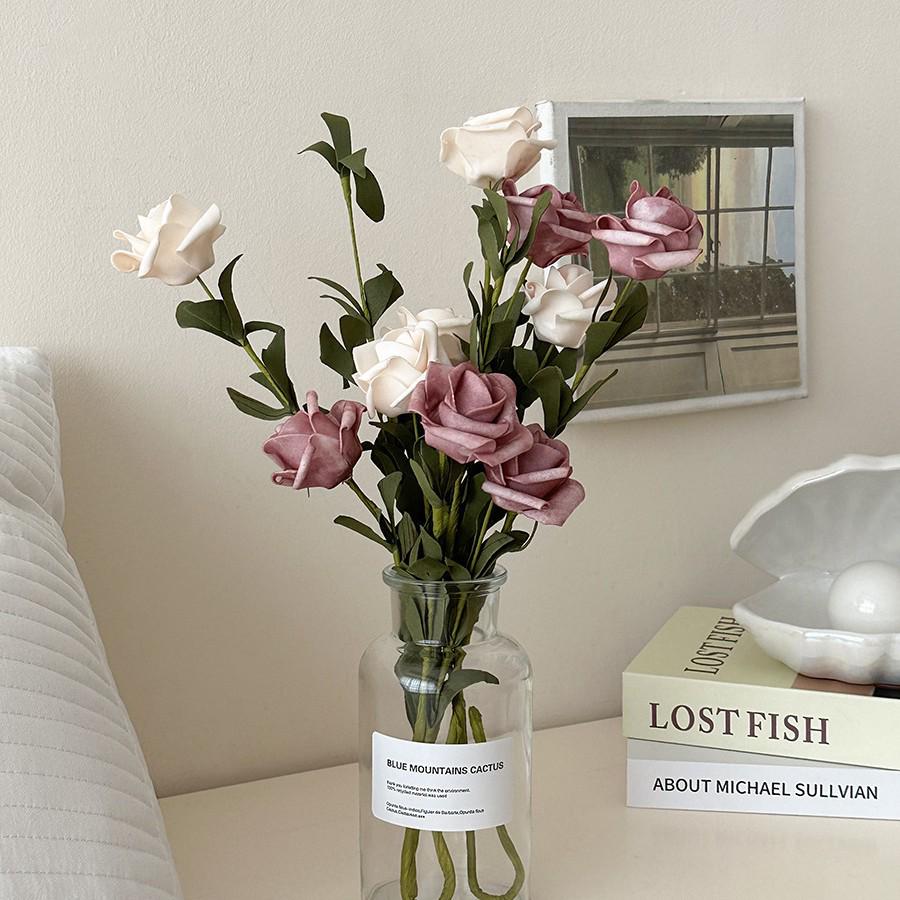 Windflower Hand Bouquet: Retro French Rose Dried Artificial Flowers In Paper Bag for Decoration & Photo Props