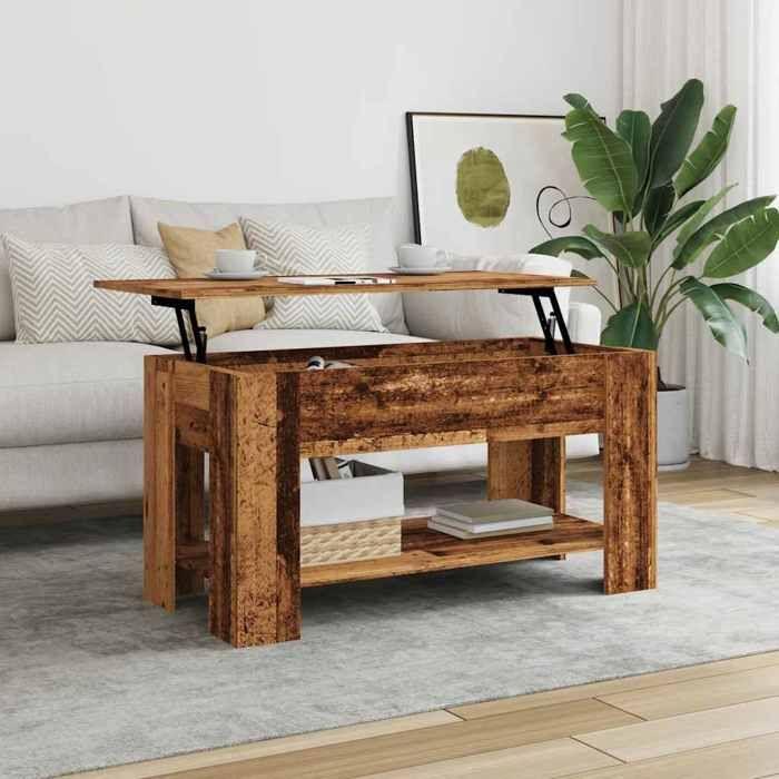VidaXL Coffee Table Old Wood 101x49x52 Cm Engineered Wood, Coffee Table with Lift-up Top, End Table, Table 856926