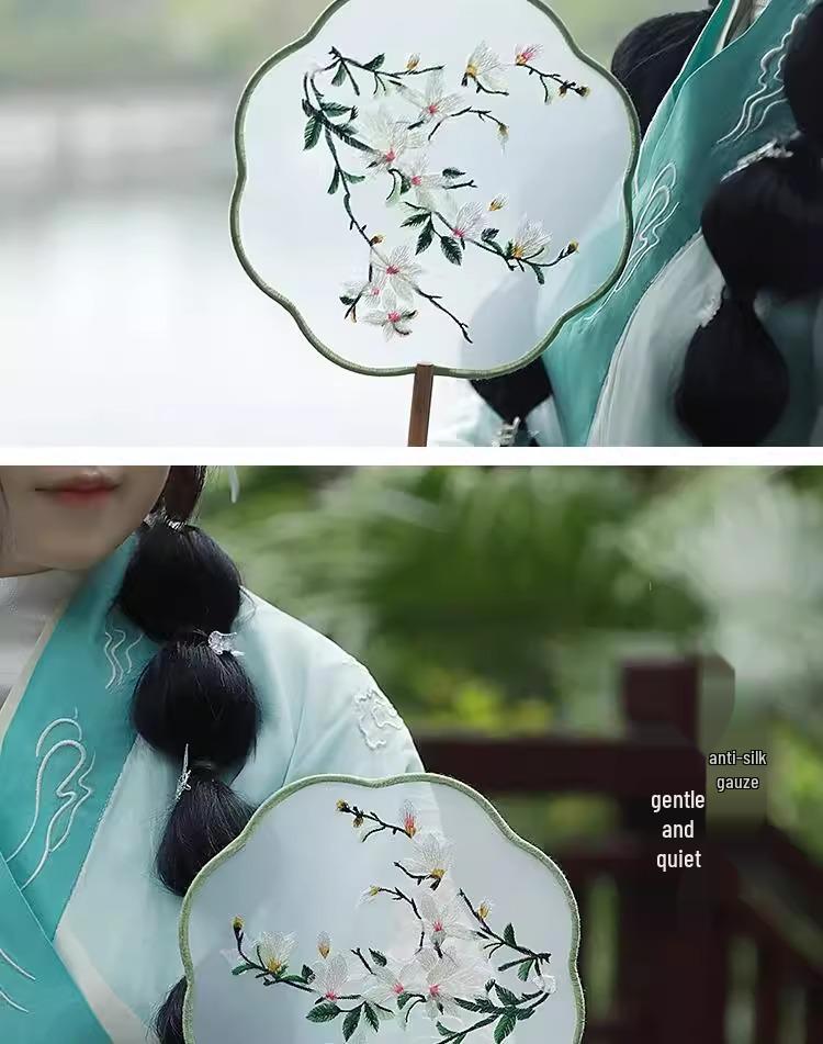 Kinder Hanfu Rundfächer im antiken Stil - Suzhou-Stickerei für Sommertanz und Cheongsam