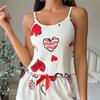 Women's Ribbed Knit Heart Print Camisole Pajama Set - Tank Top & Shorts Two-Piece